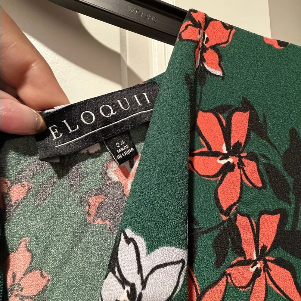Eloquii Green Floral Tie-Front Jumpsuit - Picture 3 of 6